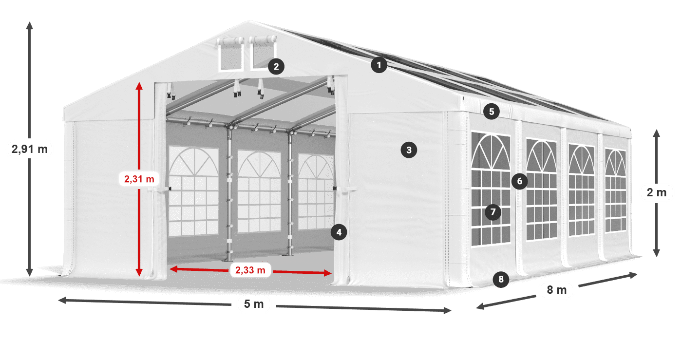 Tető: MS 580 PVC Falak: SD 500 PVC 2 m jelmagyarázat