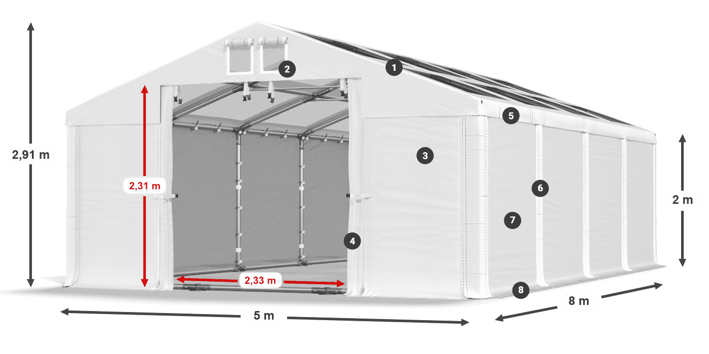 Tető: MS T 580 PVC Falak: SD 500 PVC 2 m jelmagyarázat