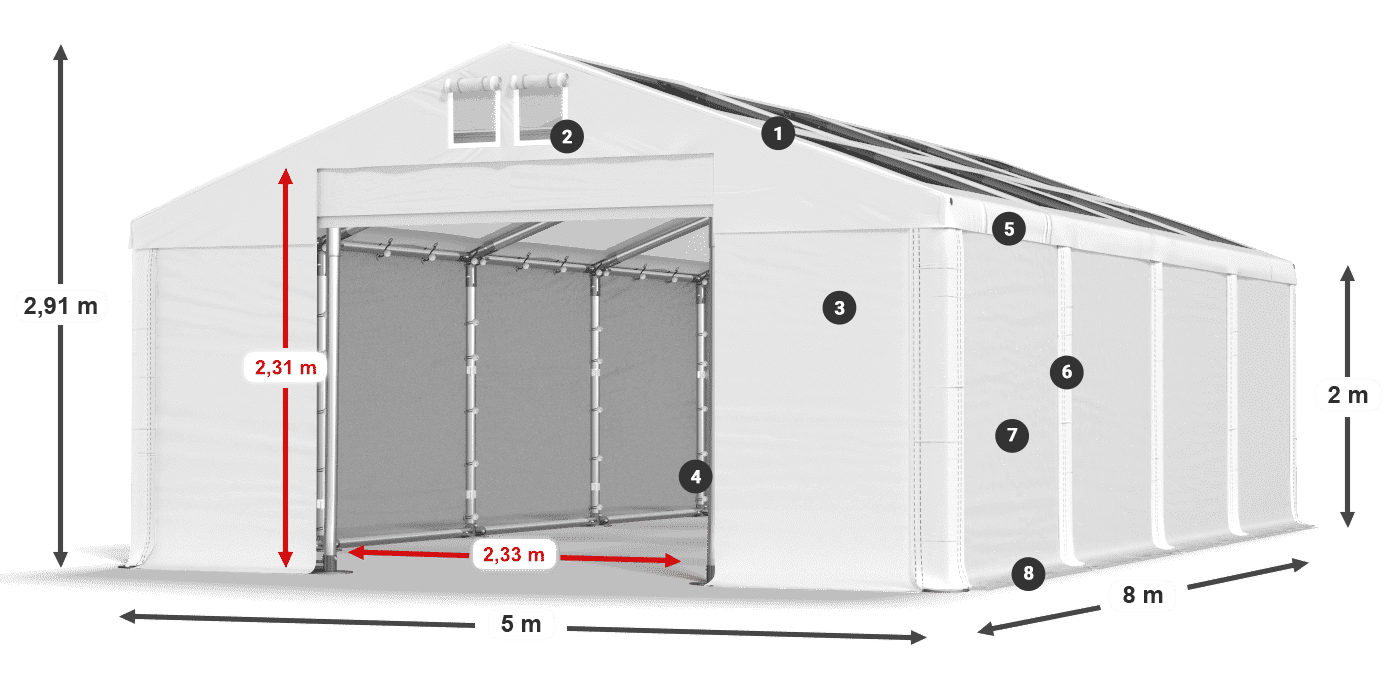 Tető: MS T 580 PVC Falak: SD 500 PVC 2 m jelmagyarázat