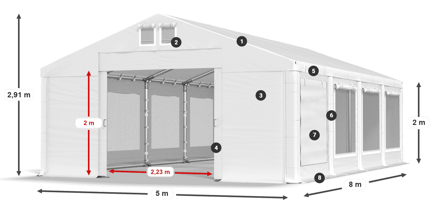 Tető: MS 580 PVC Falak: SD M 500 PVC 2 m jelmagyarázat