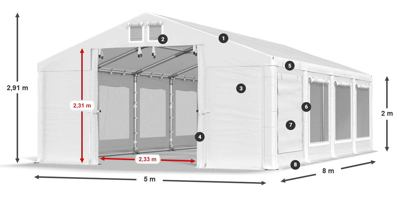Tető: MS 580 PVC Falak: SD M 500 PVC 2 m jelmagyarázat