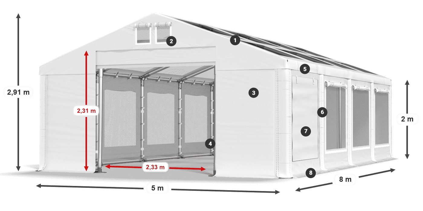 Tető: MS T 580 PVC Falak: SDM 500 PVC 2 m jelmagyarázat