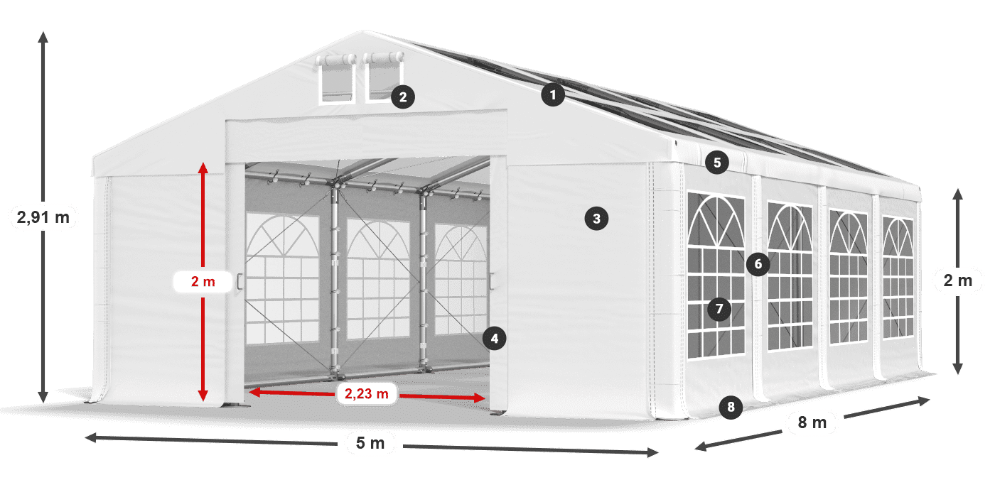 Tető: MS 580 PVC Falak: SD 500 PVC 2 m jelmagyarázat