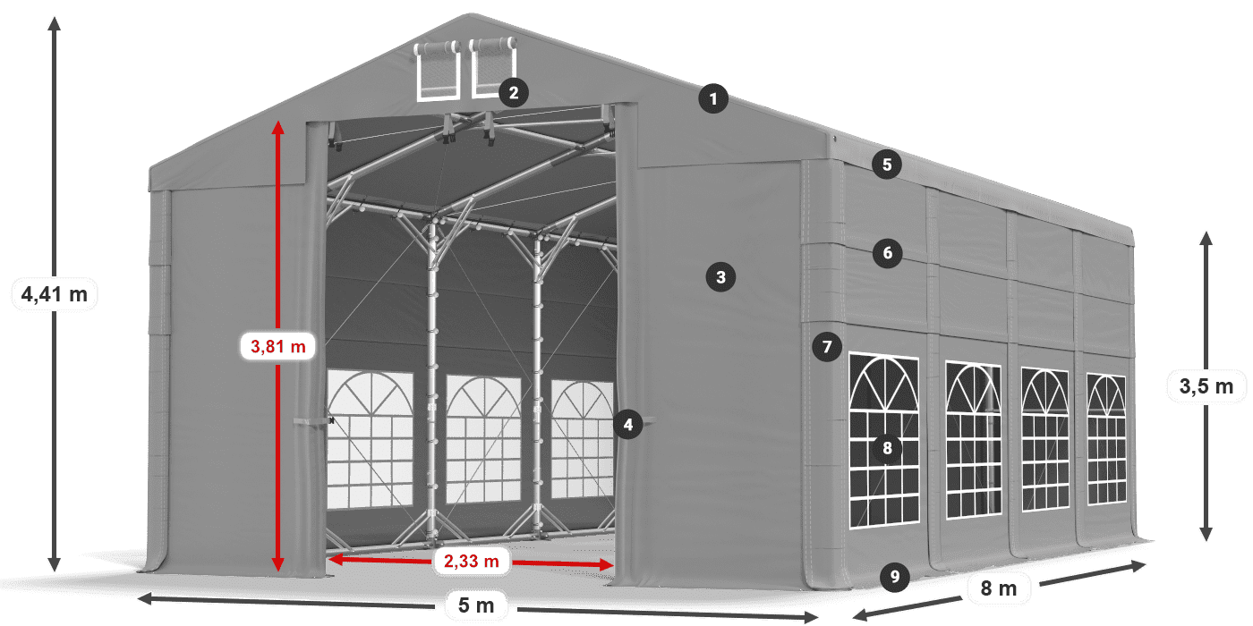 Tető: FR 620 PVC Falak: SD 500 PVC 3,5 m jelmagyarázat