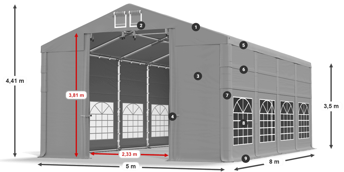 Tető: FR 620 PVC Falak: SD 500 PVC 3,5 m jelmagyarázat