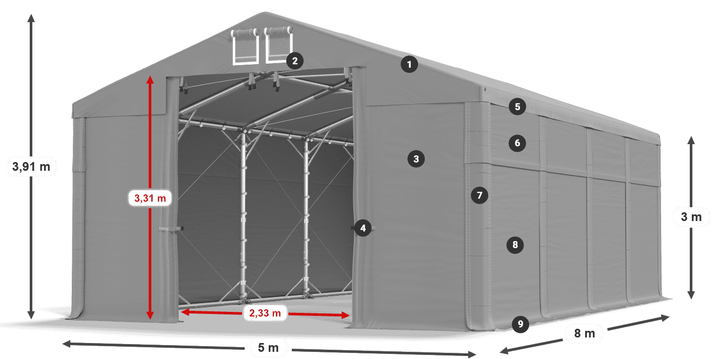Tető: FR 620 PVC Falak: MS 580 PVC 3 m jelmagyarázat