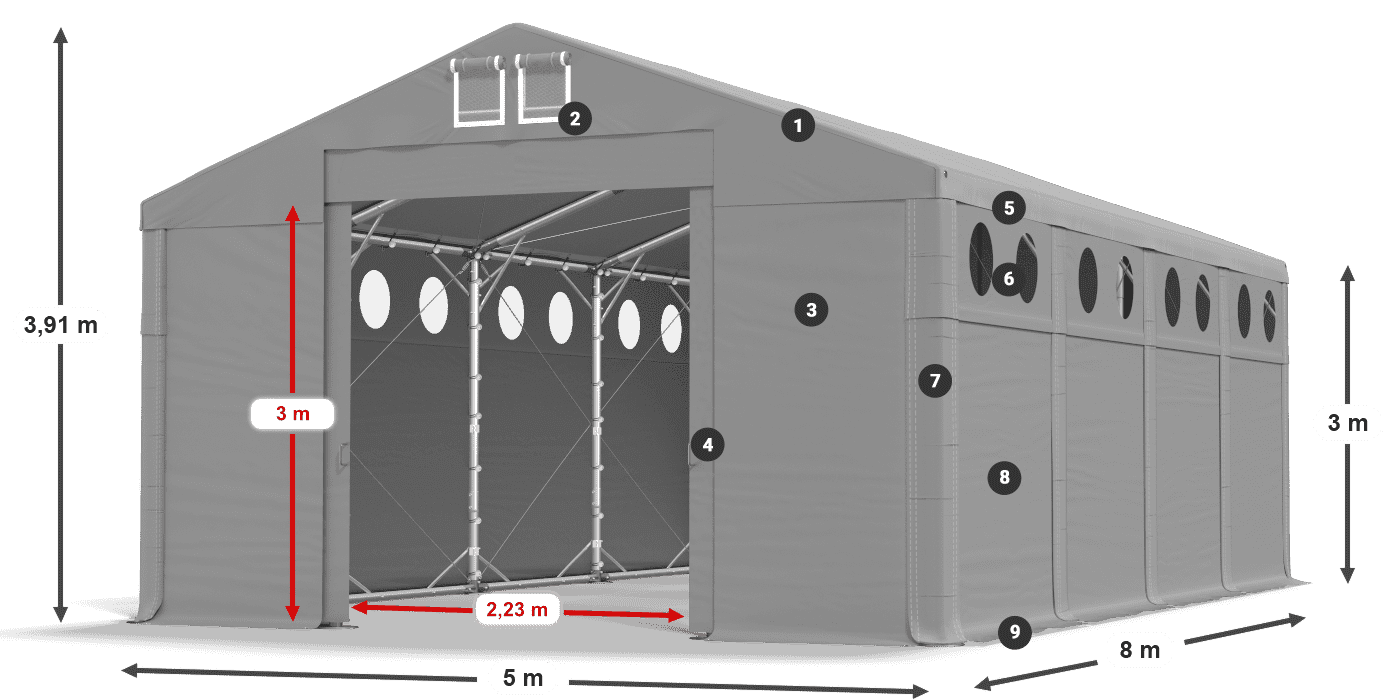 Tető: FR 620 PVC Falak: MS O 580 PVC 3 m jelmagyarázat