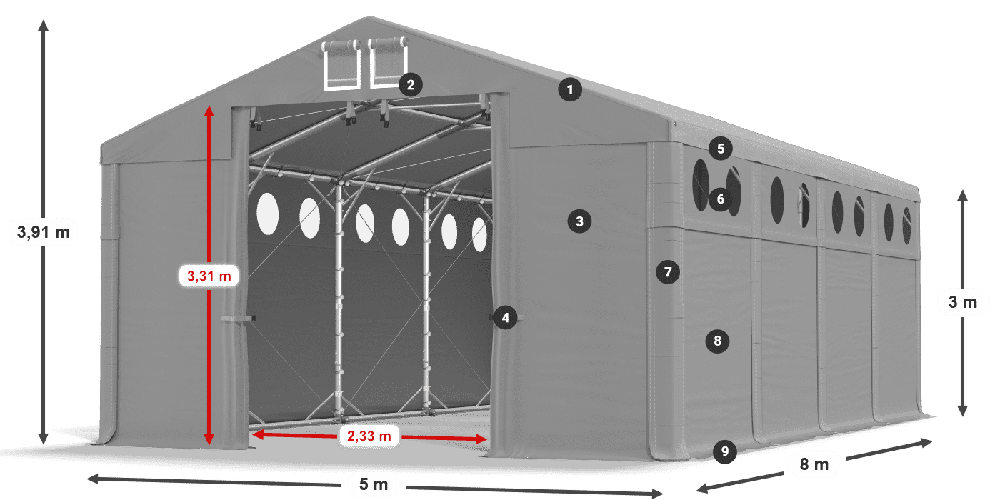 Tető: FR 620 PVC Falak: MS O 580 PVC 3 m jelmagyarázat