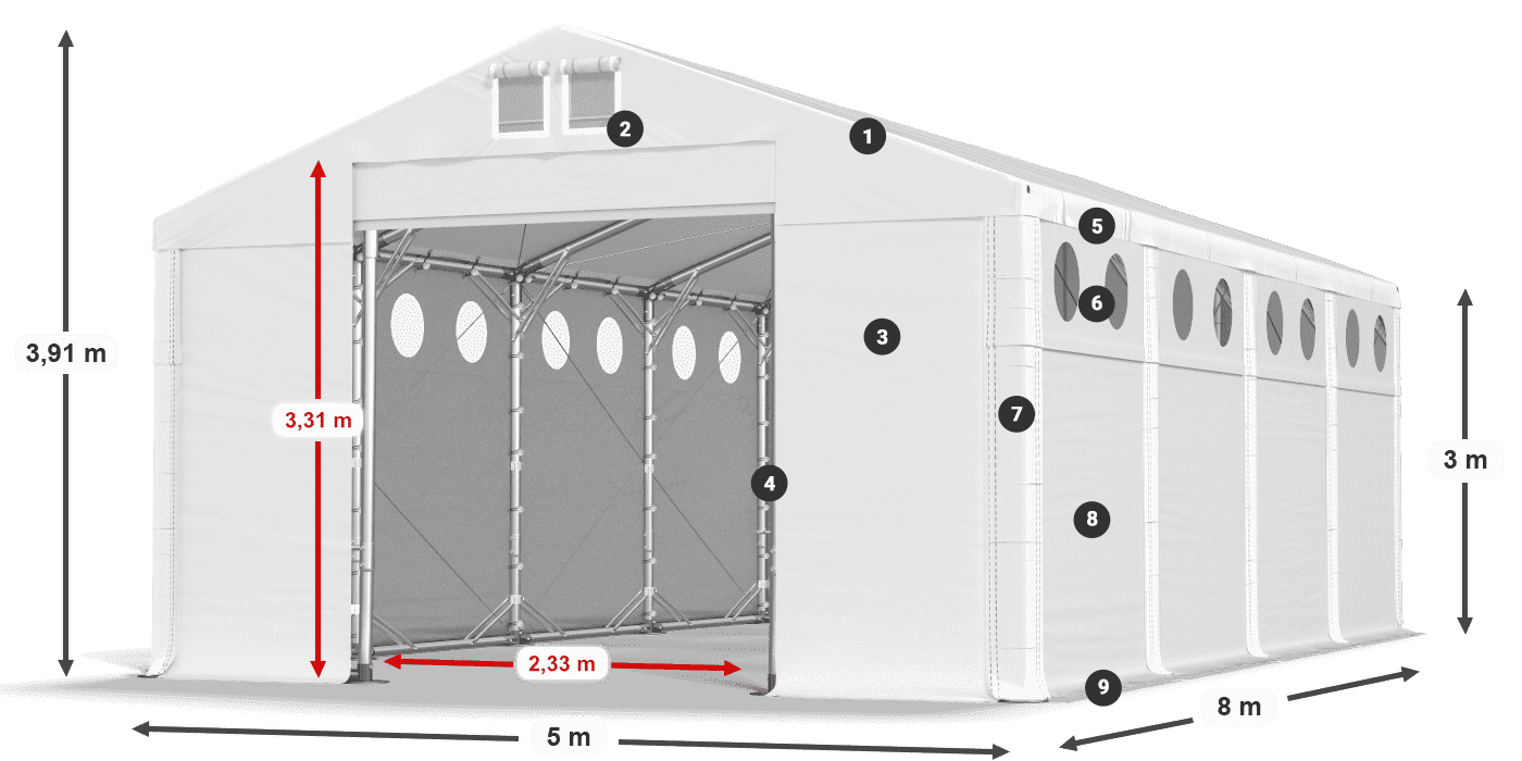 Tető: FR 620 PVC Falak: MS O 580 PVC 3 m jelmagyarázat