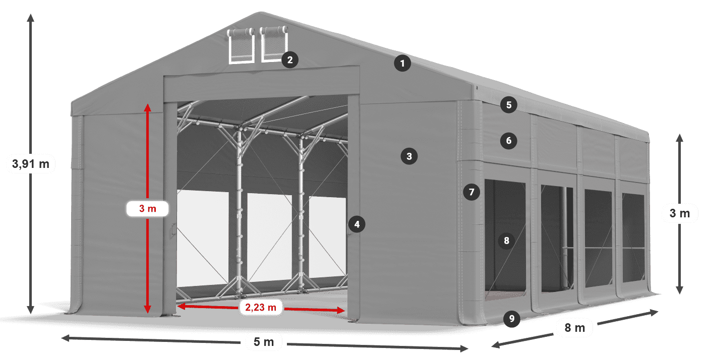 Tető: FR 620 PVC Falak: MS 580 PVC 3 m jelmagyarázat
