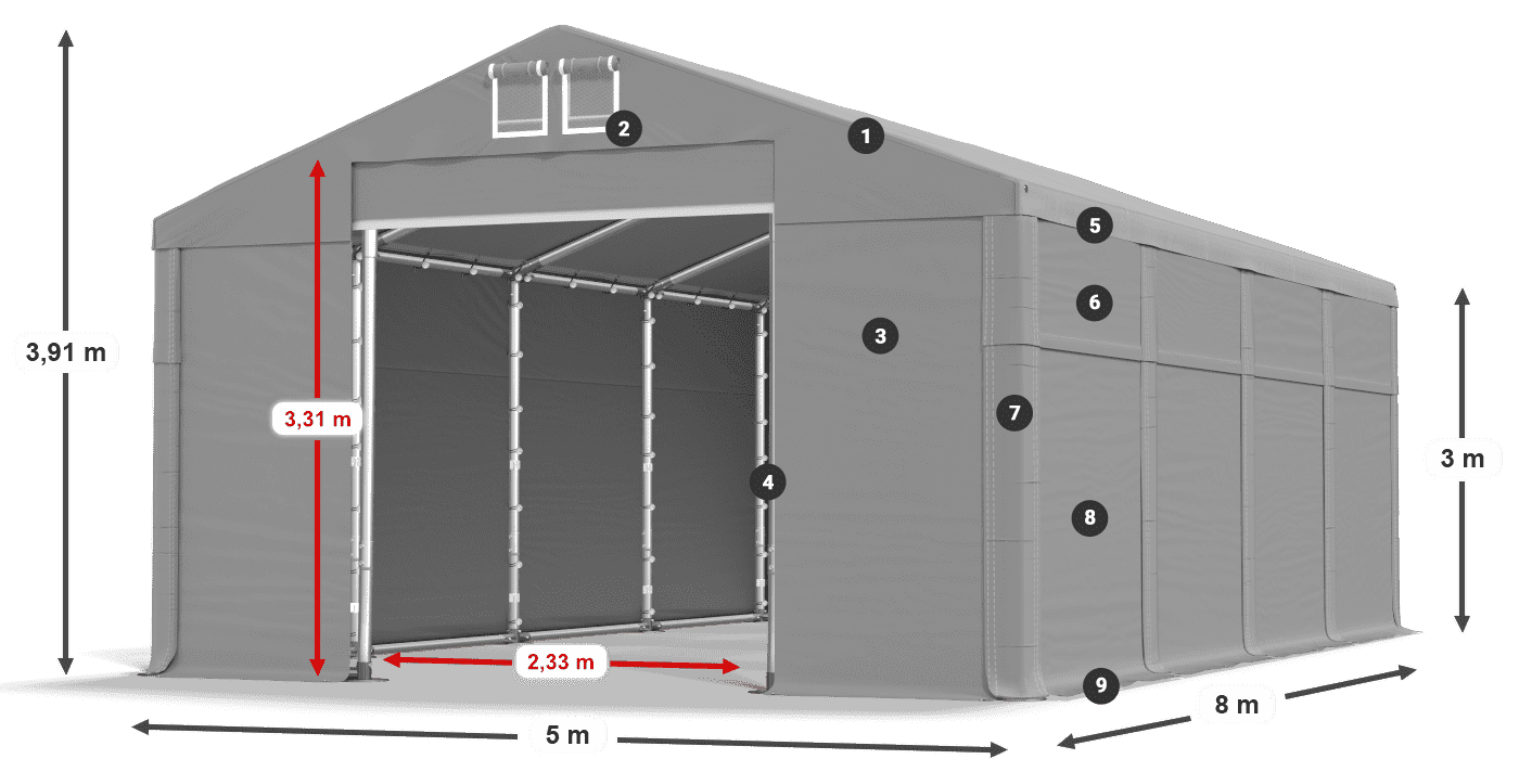 Tető: FR 620 PVC Falak: MS 580 PVC 3 m jelmagyarázat