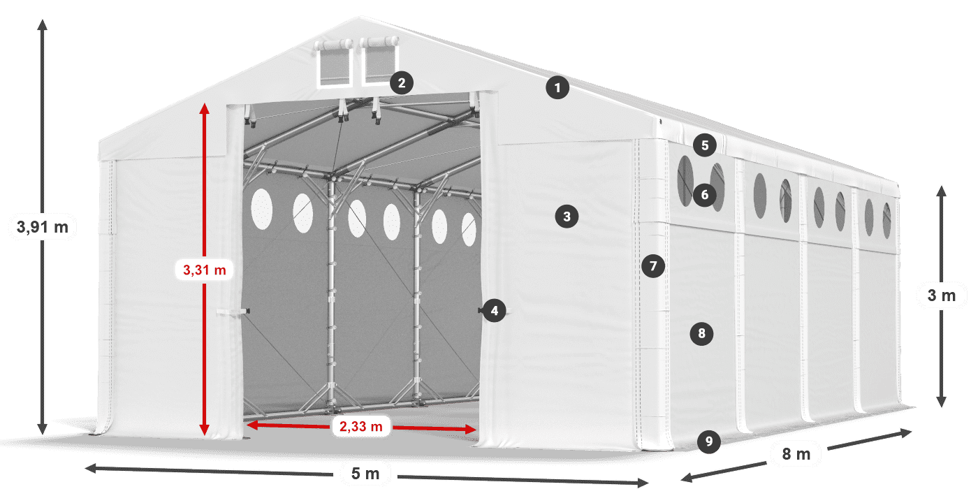 Tető: FR 620 PVC Falak: SD O 500 PVC 3 m jelmagyarázat