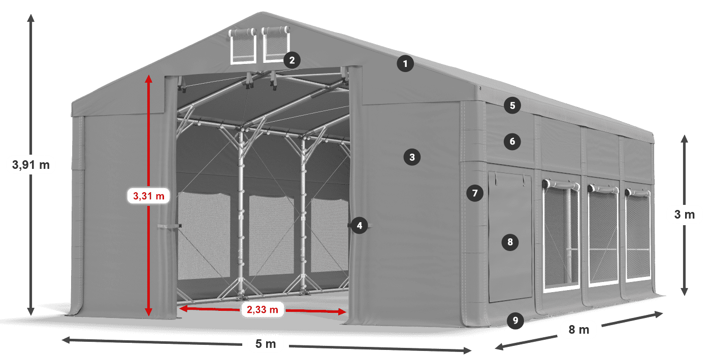 Tető: FR 620 PVC Falak: SD 500 PVC 3 m jelmagyarázat