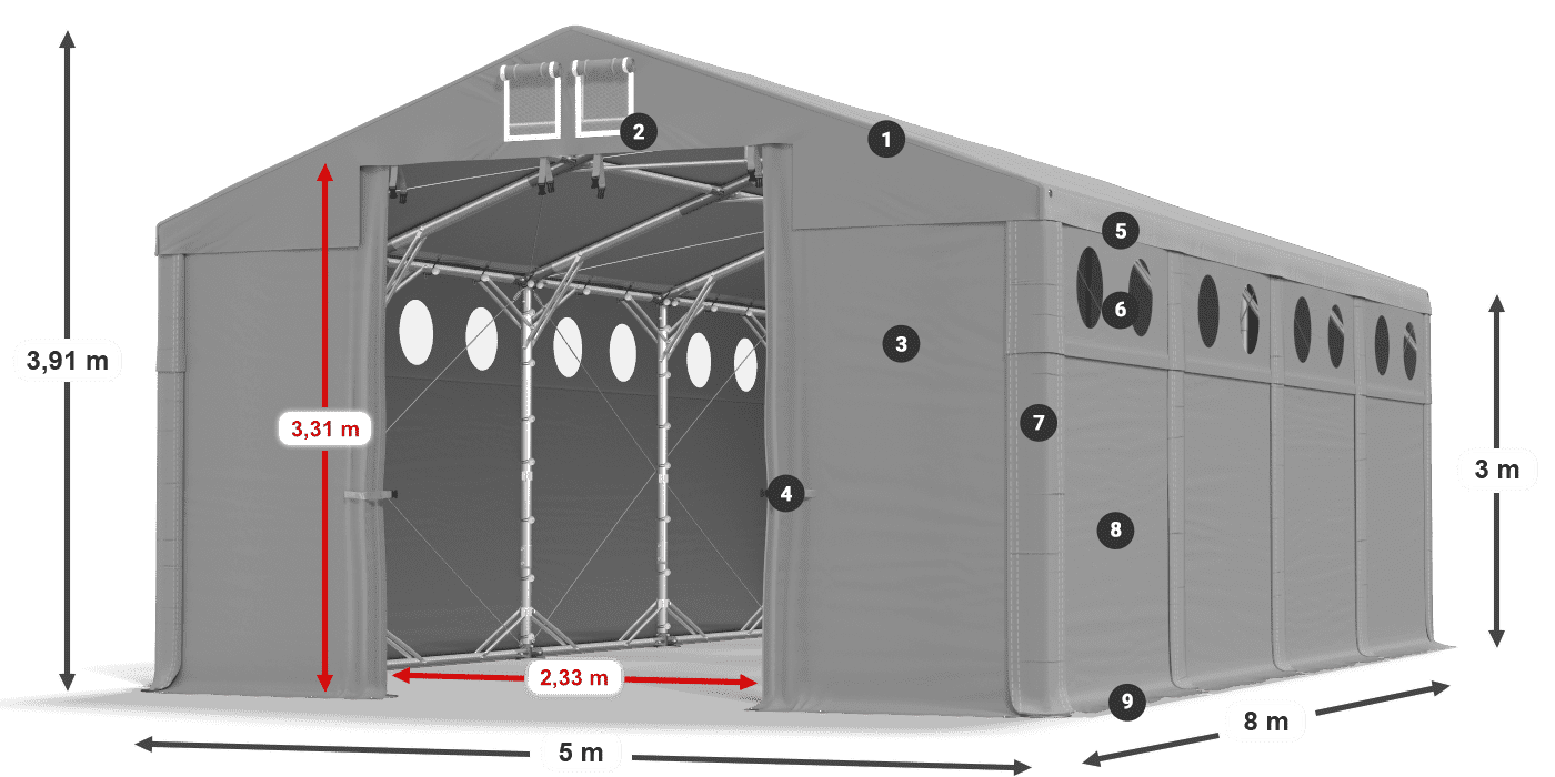 Tető: MS 580 PVC Falak: FR O 620 PVC 3 m jelmagyarázat
