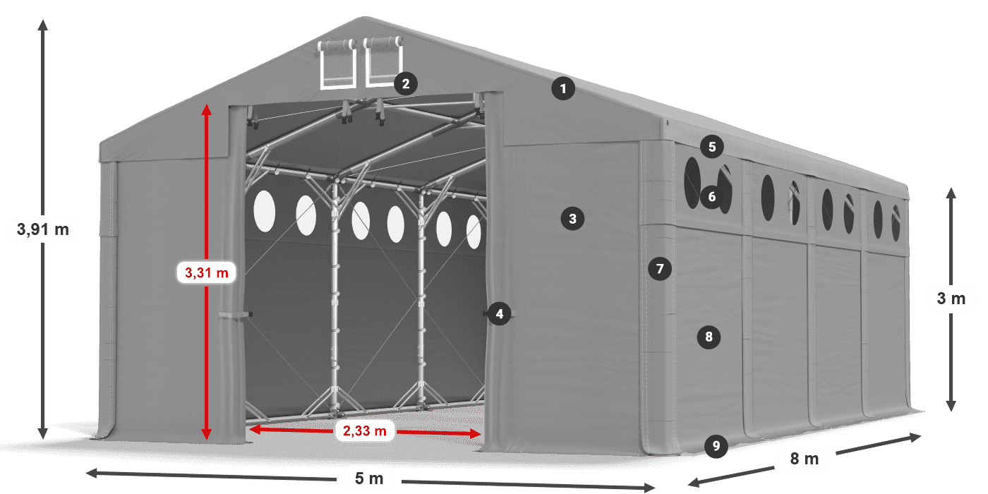Tető: MS 580 PVC Falak: FR O 620 PVC 3 m jelmagyarázat