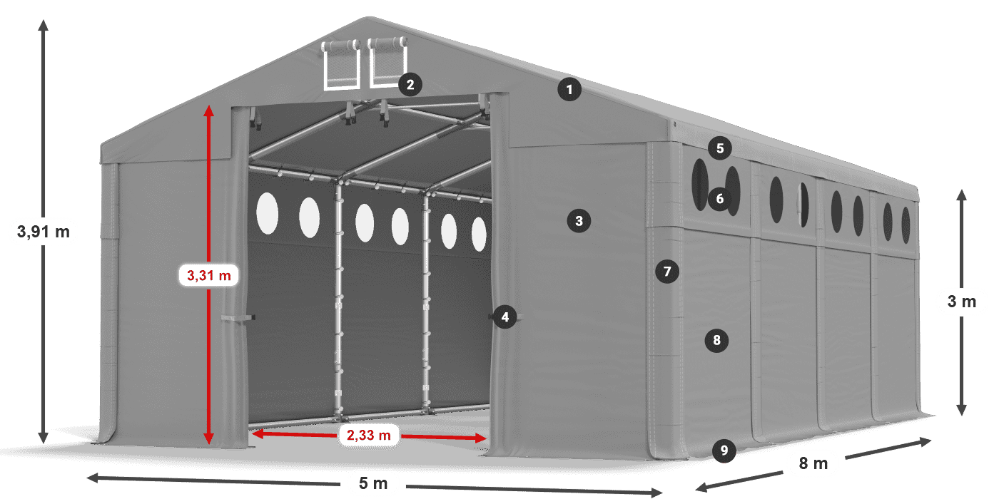 Tető: MS 580 PVC Falak: FR O 620 PVC 3 m jelmagyarázat