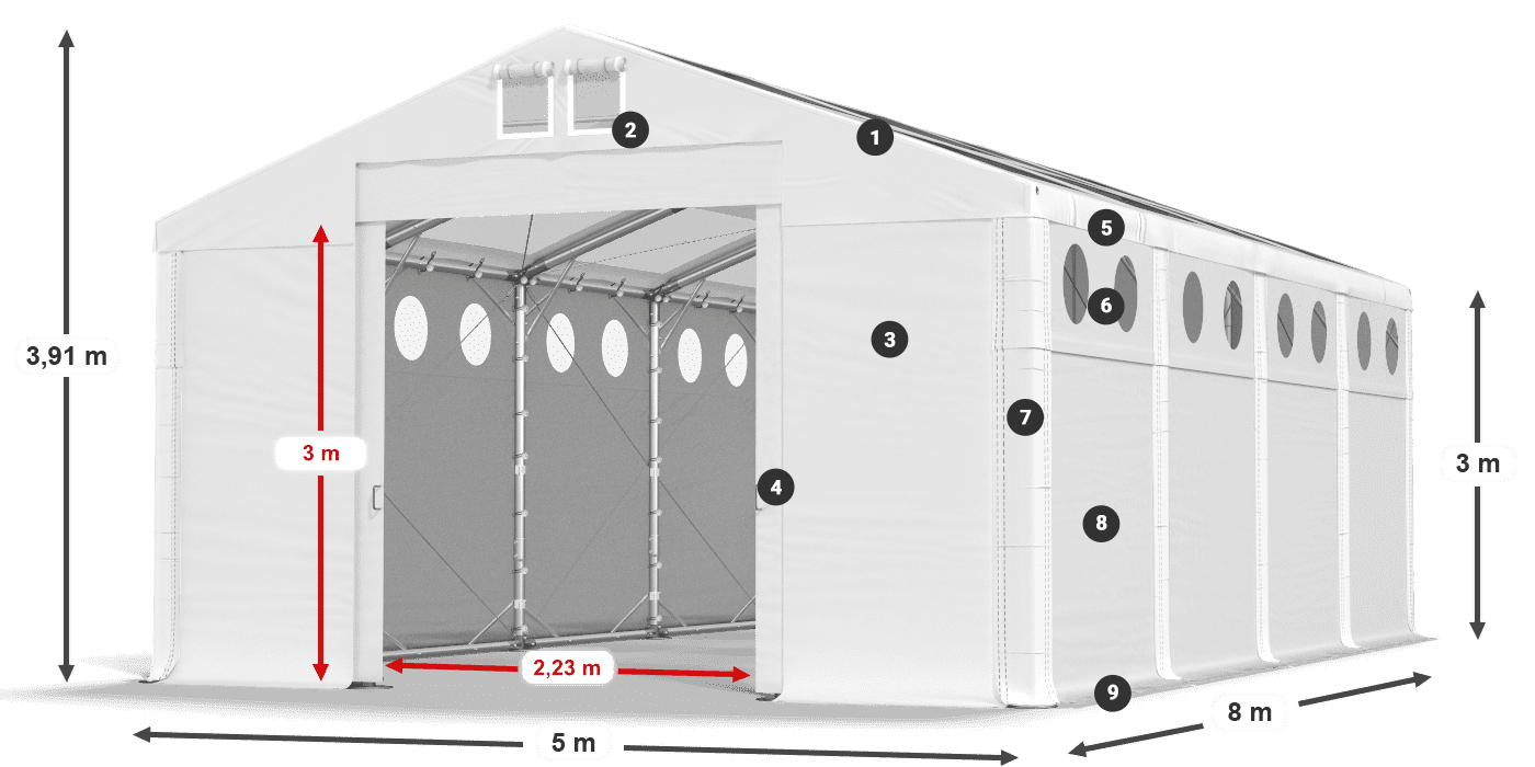 Tető: MS T 580 PVC Falak: MS O 580 PVC 3 m jelmagyarázat