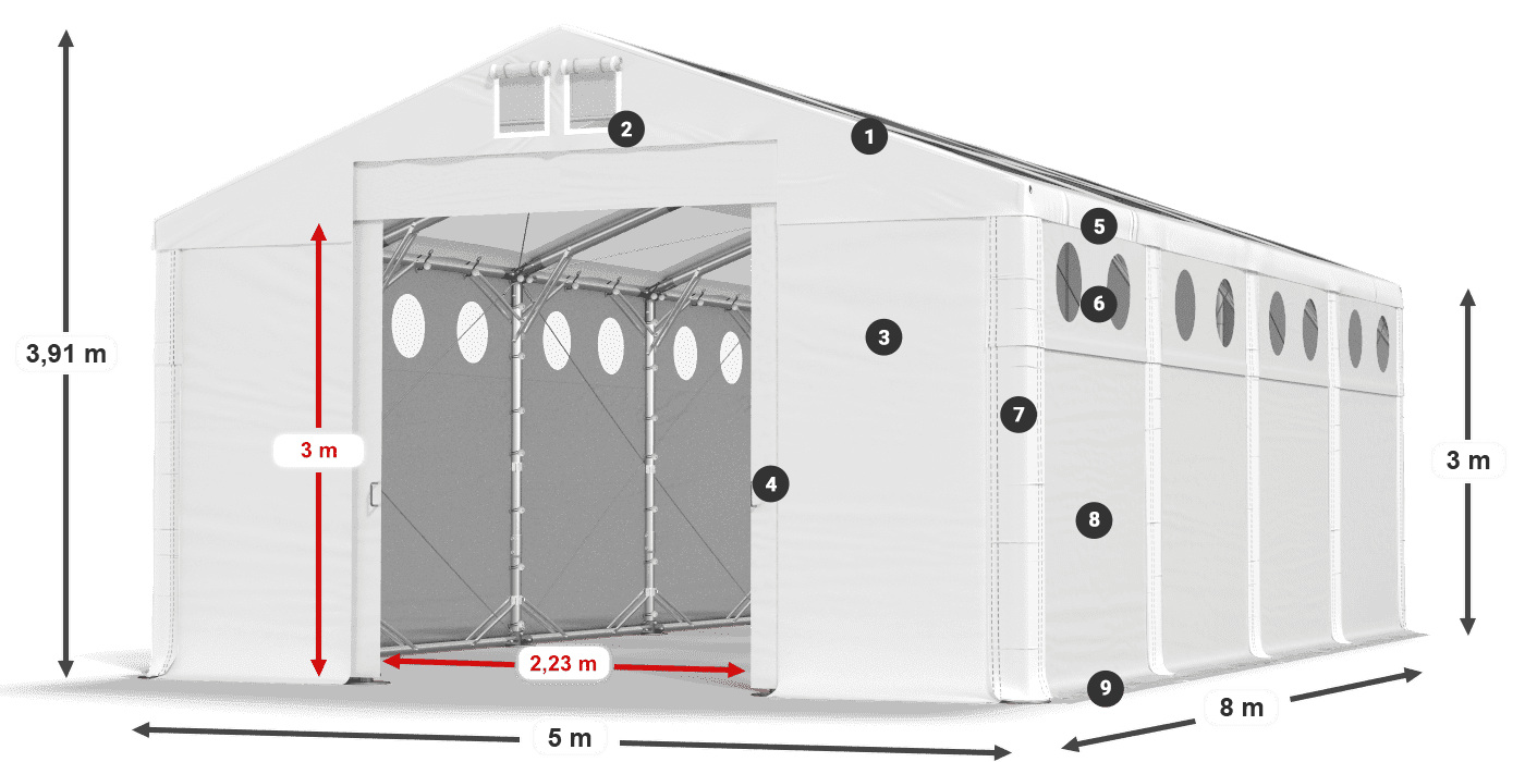 Tető: MS T 580 PVC Falak: MS O 580 PVC 3 m jelmagyarázat