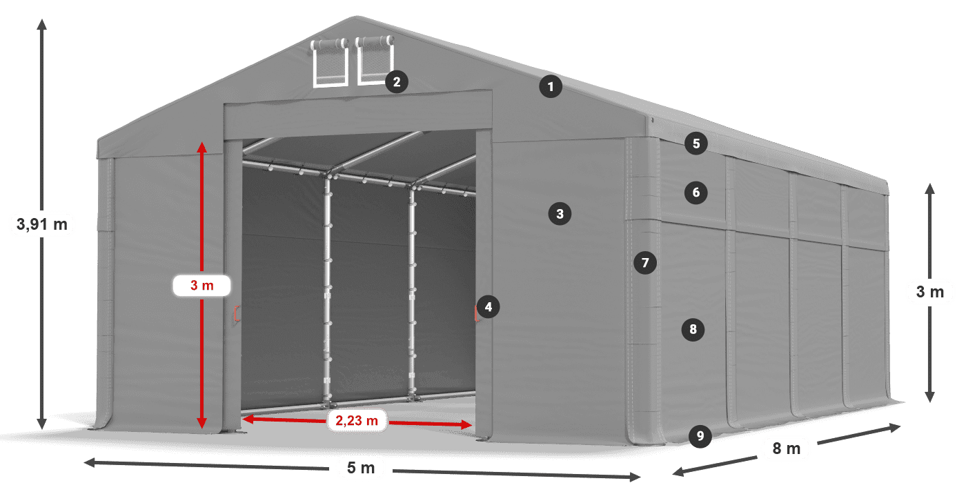 Tető: MS 580 PVC Falak: SD 500 PVC 3 m jelmagyarázat