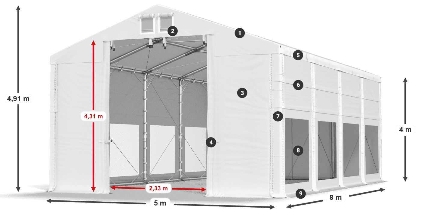 Tető: FR 620 PVC Falak: MS 580 PVC 4 m jelmagyarázat