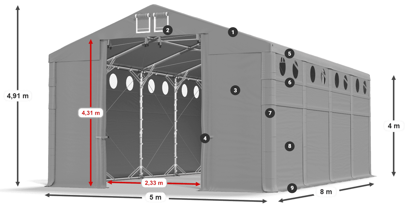 Tető: FR 620 PVC Falak: MS O 580 PVC 4 m jelmagyarázat