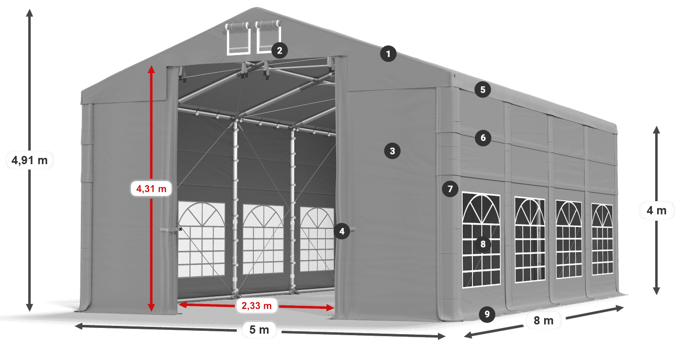 Tető: FR 620 PVC Falak: SD 500 PVC 4 m jelmagyarázat