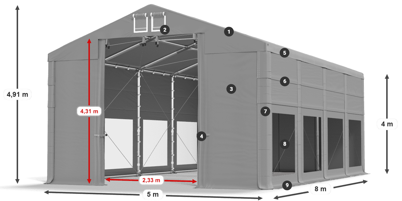 Tető: MS 580 PVC Falak: MS 580 PVC 4 m jelmagyarázat
