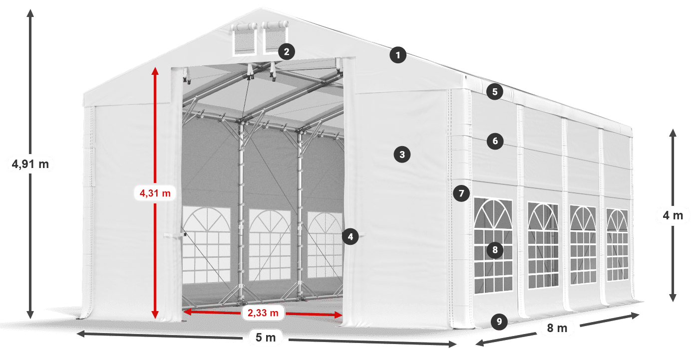 Tető: MS T 580 PVC Falak: SD 500 I PVC 4 m jelmagyarázat