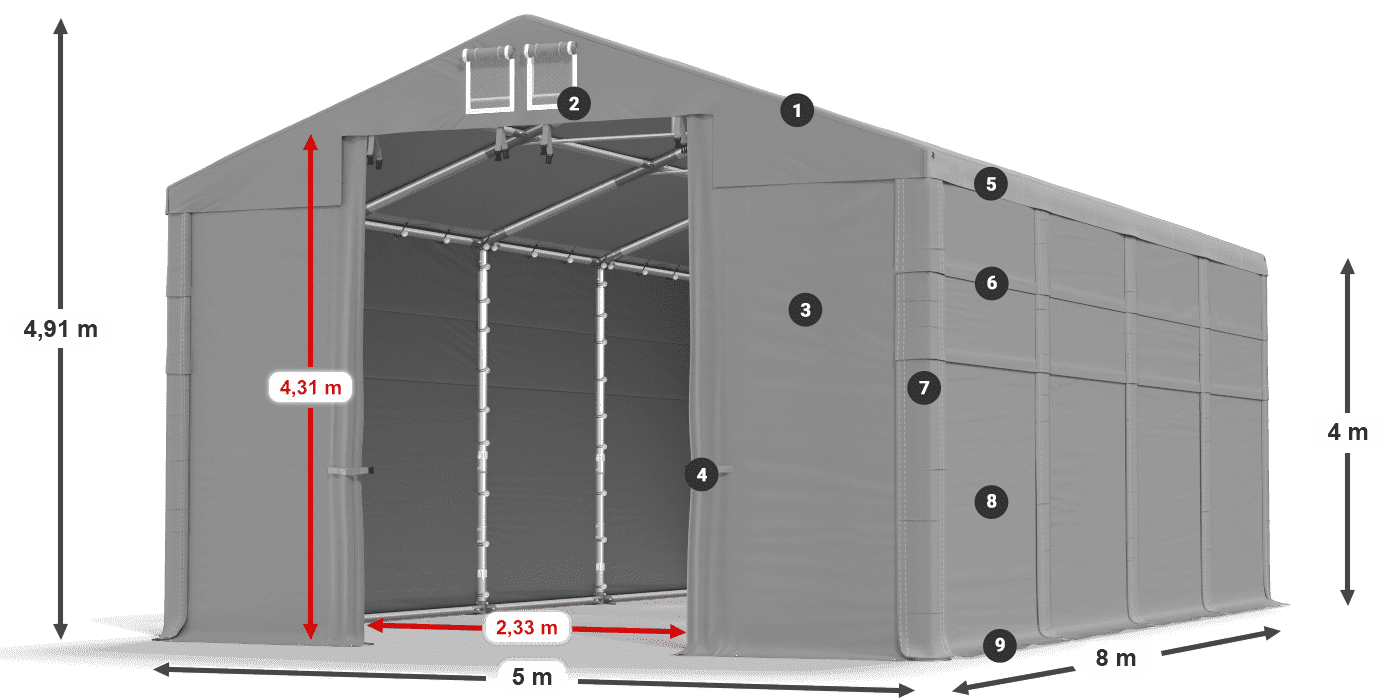 Tető: MS 580 PVC Falak: SD 500 PVC 4 m jelmagyarázat