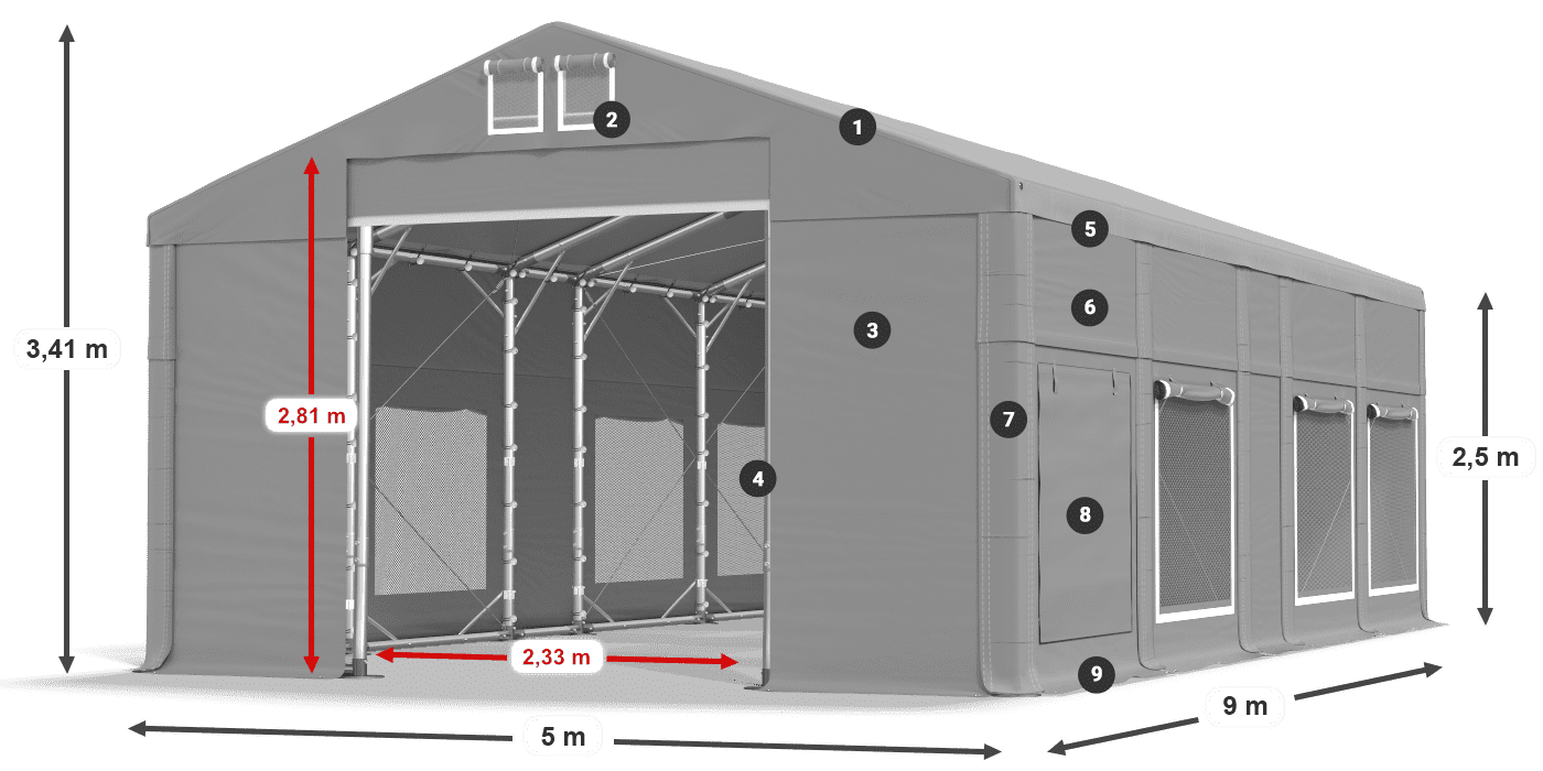 Tető: FR 620 PVC Falak: SD 500 PVC 2,5 m jelmagyarázat