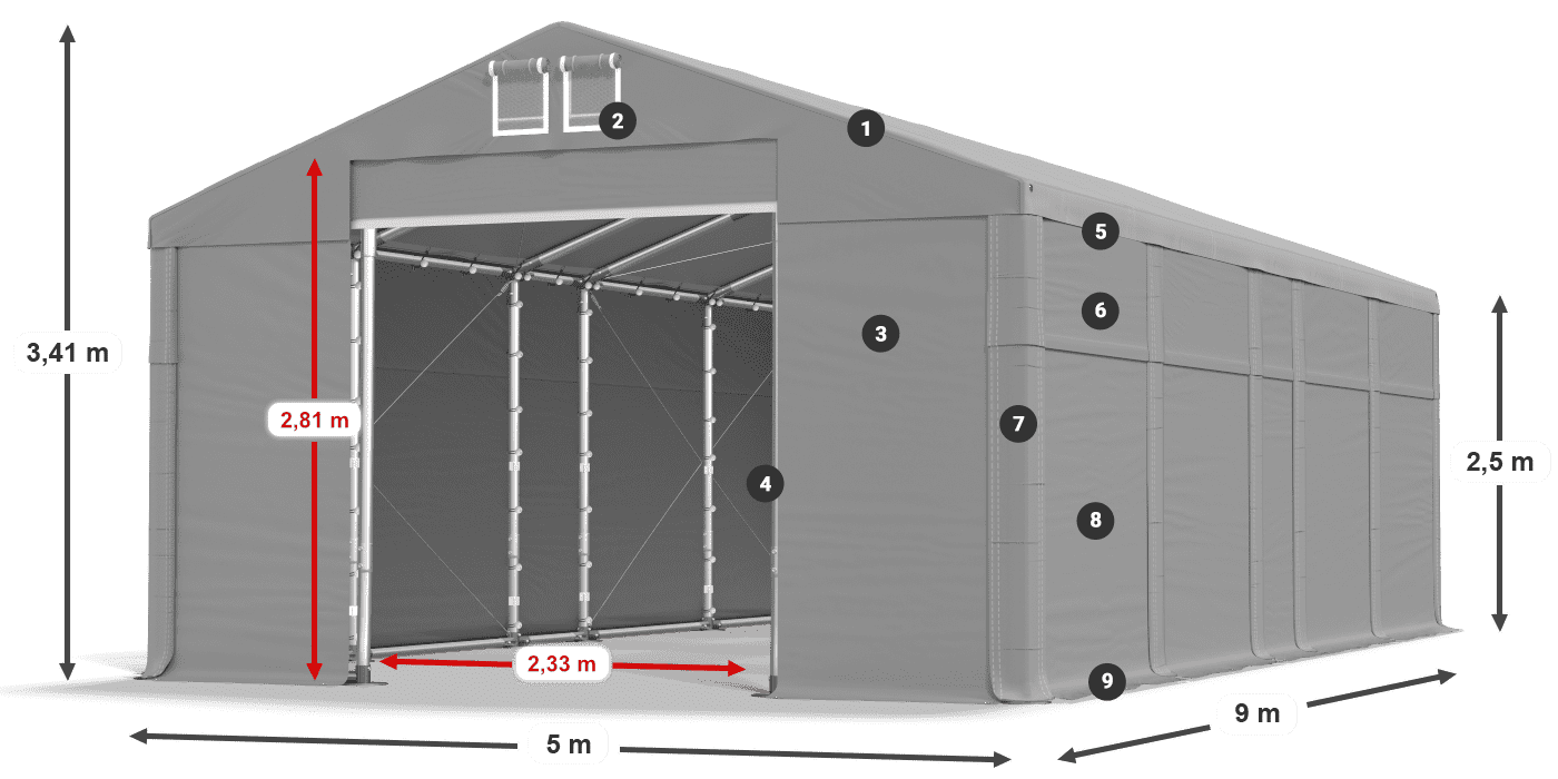 Tető: FR 620 PVC Falak: SD 500 PVC 2,5 m jelmagyarázat