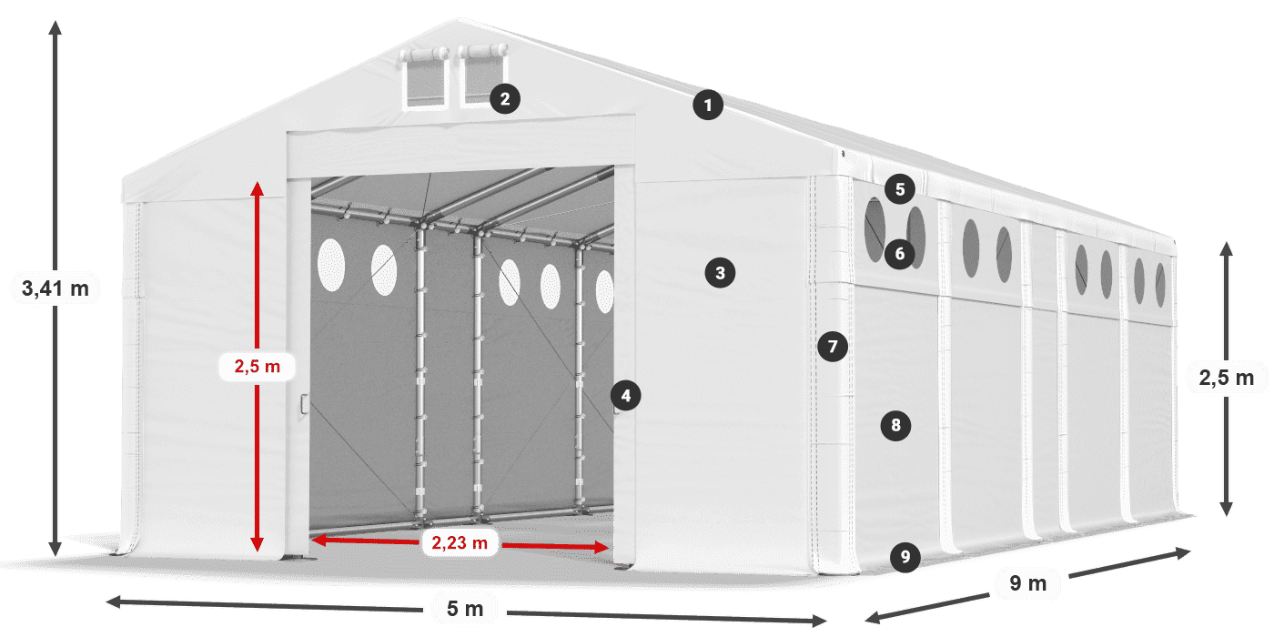 Tető: FR 620 PVC Falak: SD O 500 PVC 2,5 m jelmagyarázat