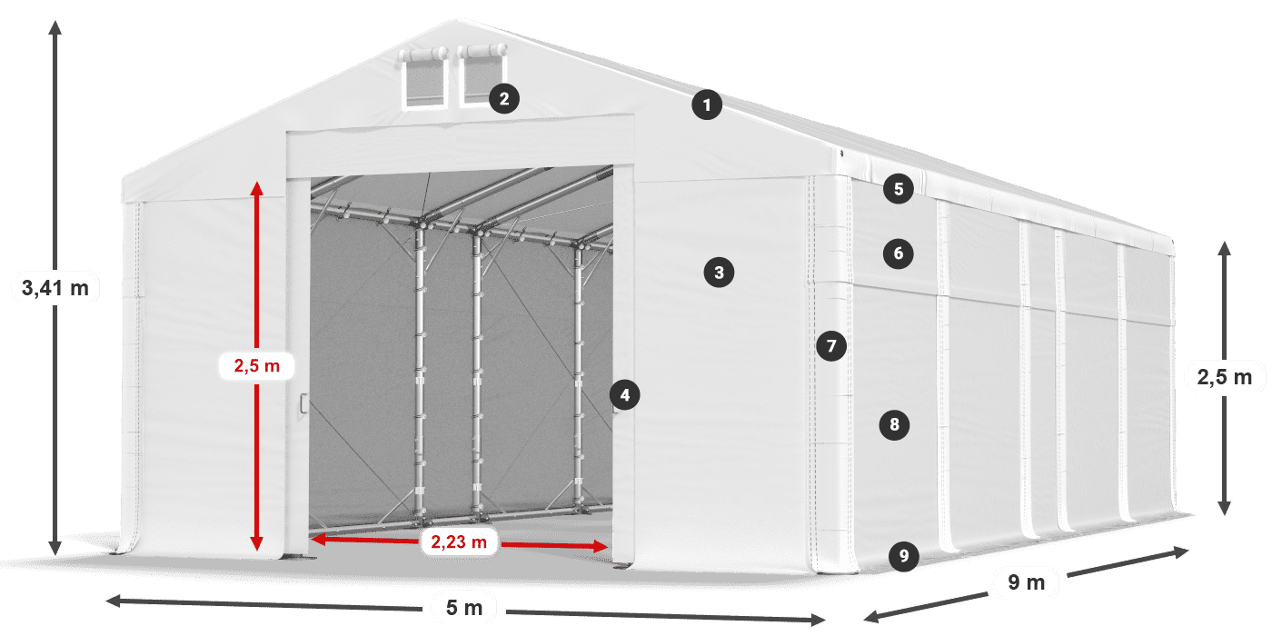 Tető: MS 580 PVC Falak: SD 500 PVC 2,5 m jelmagyarázat
