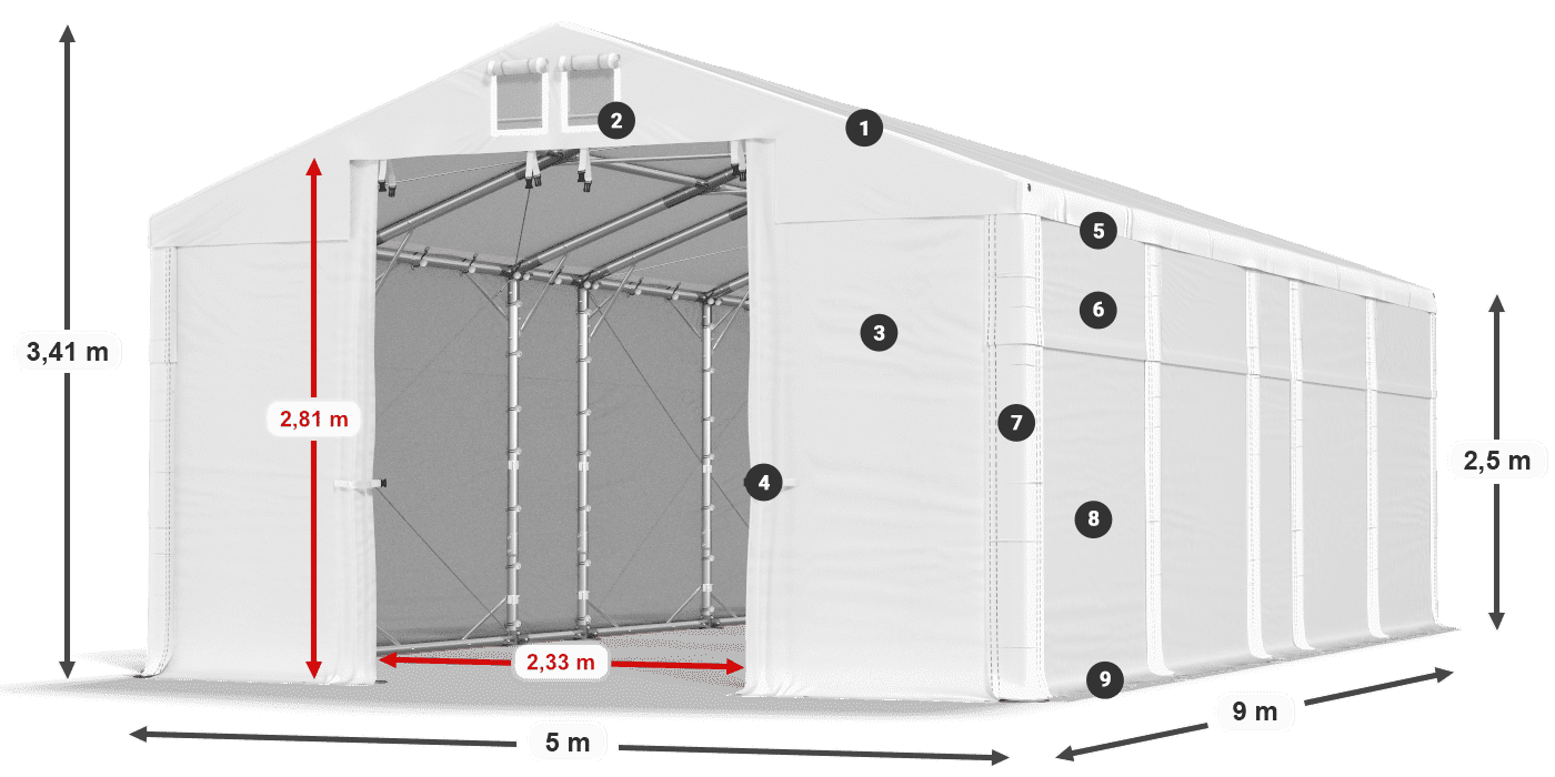 Tető: MS 580 PVC Falak: SD 500 PVC 2,5 m jelmagyarázat
