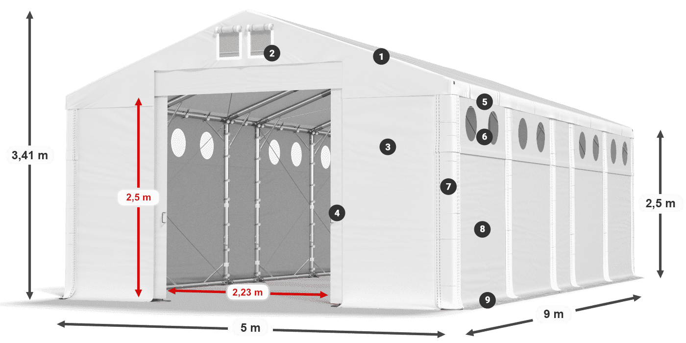 Tető: MS 580 PVC Falak: SD O 500 PVC 2,5 m jelmagyarázat