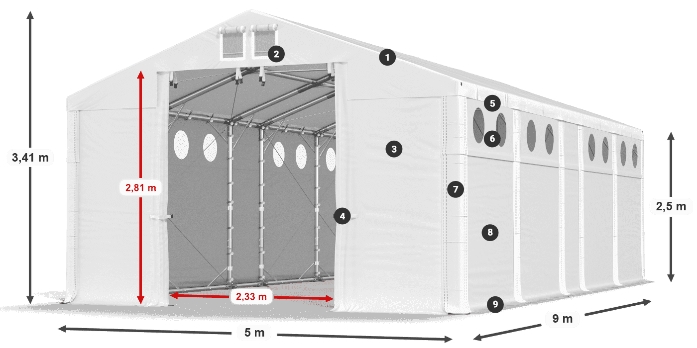 Tető: MS 580 PVC Falak: SD O 500 PVC 2,5 m jelmagyarázat
