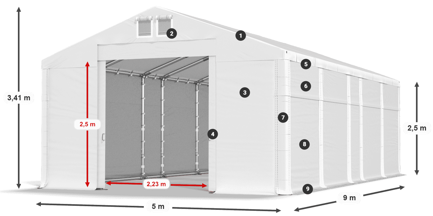 Tető: MS 580 PVC Falak: SD 500 PVC 2,5 m jelmagyarázat
