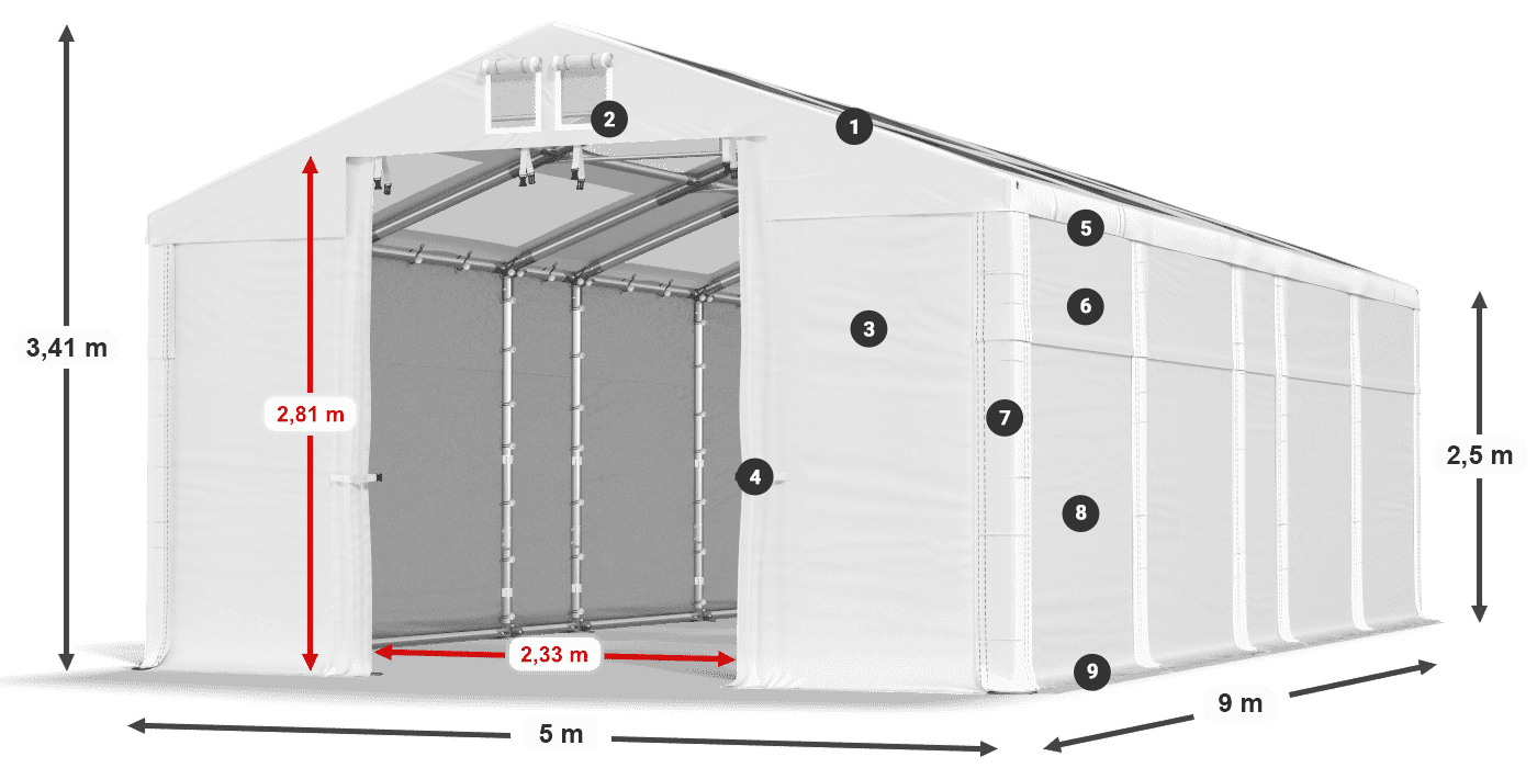Tető: MS T 580 PVC Falak: SD 500 PVC 2,5 m jelmagyarázat