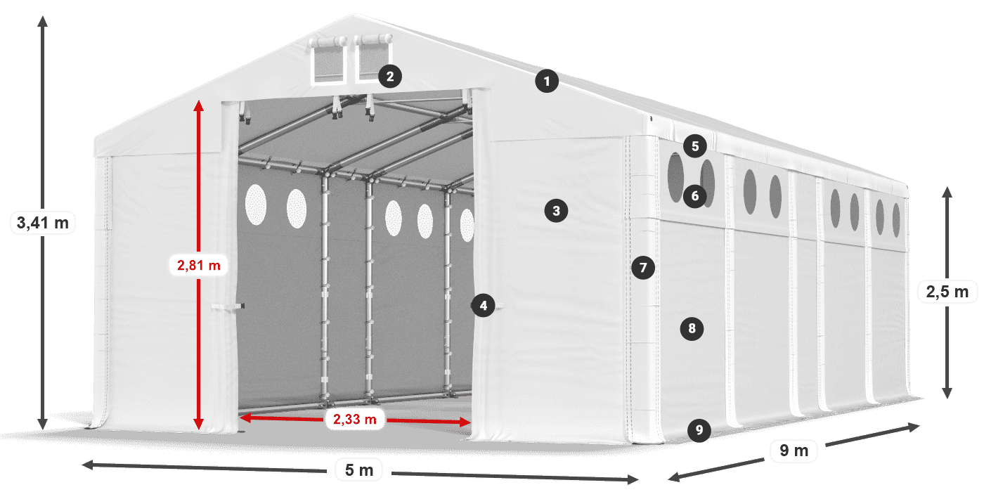 Tető: MS 580 PVC Falak: SD O 500 PVC 2,5 m jelmagyarázat