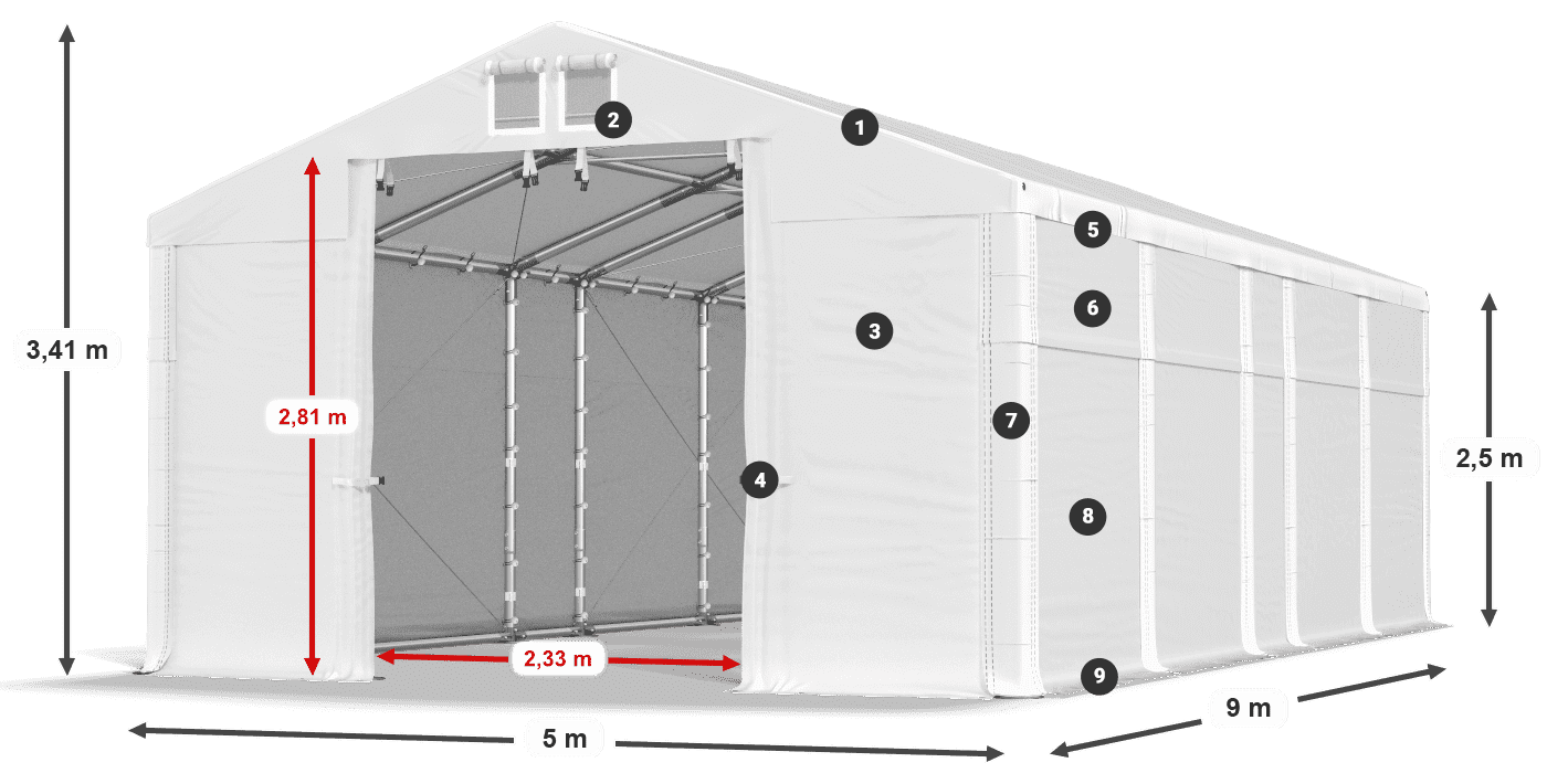 Tető: MS 580 PVC Falak: SD 500 PVC 2,5 m jelmagyarázat