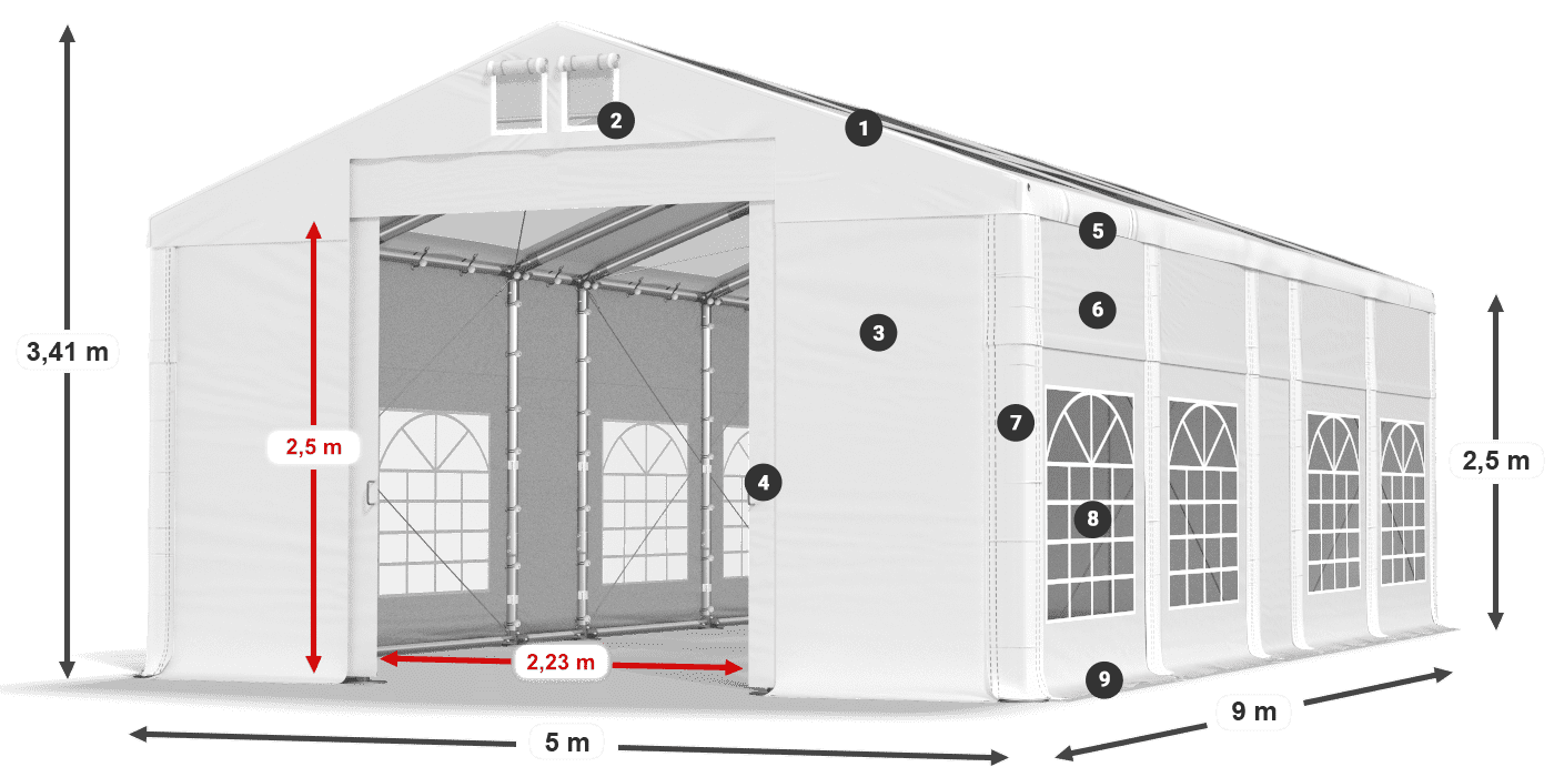 Tető: MS 580 PVC Falak: SD 500 PVC 2,5 m jelmagyarázat