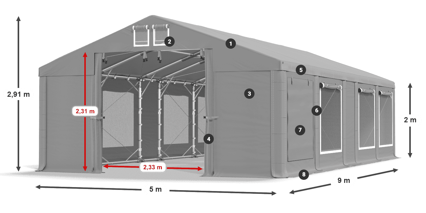 Tető: FR 620 PVC Falak: SD 500 PVC 2 m jelmagyarázat
