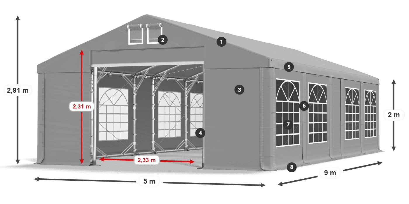 Tető: FR 620 PVC Falak: SD 500 PVC 2 m jelmagyarázat