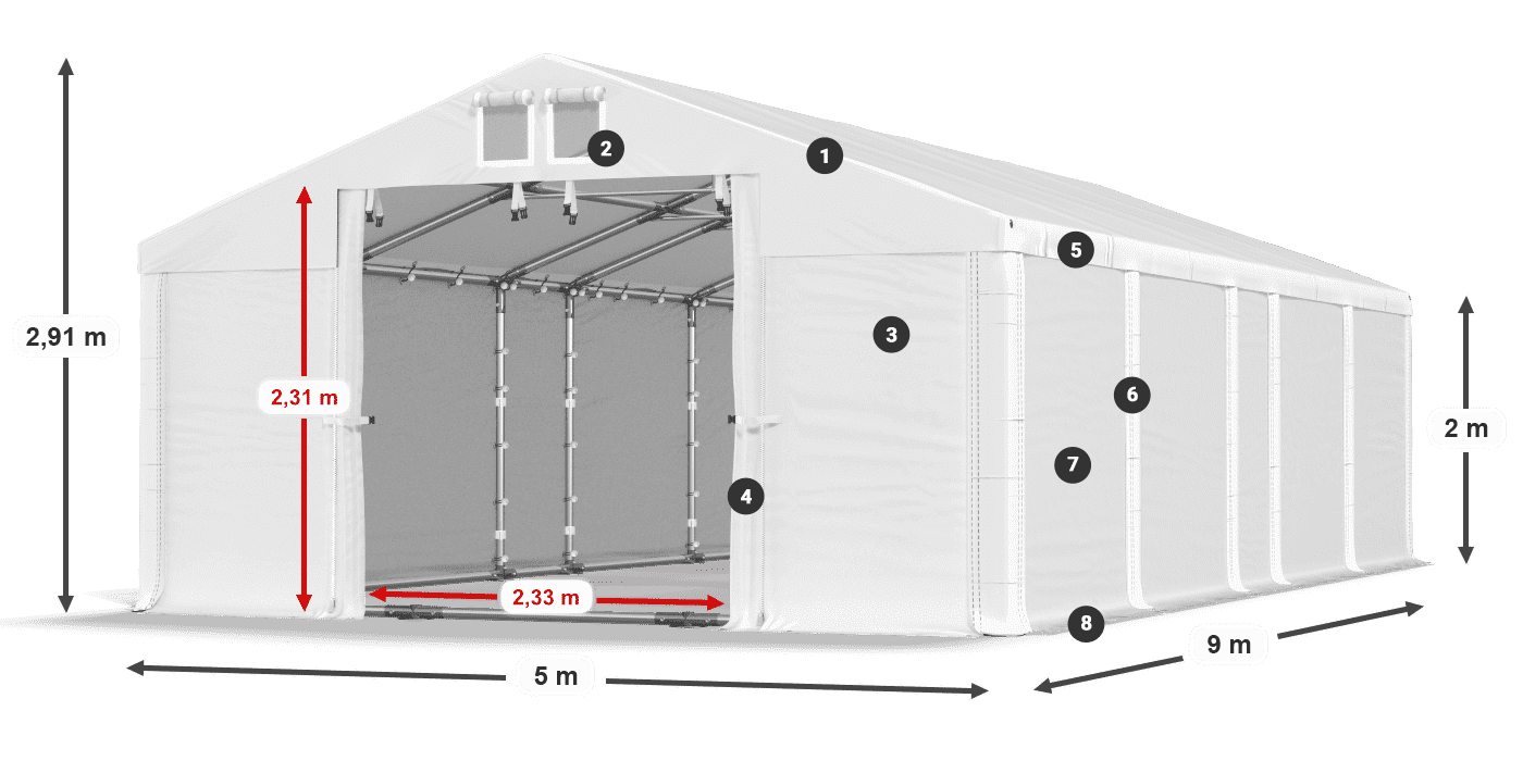 Tető: FR 620 PVC Falak: SD 500 PVC 2 m jelmagyarázat