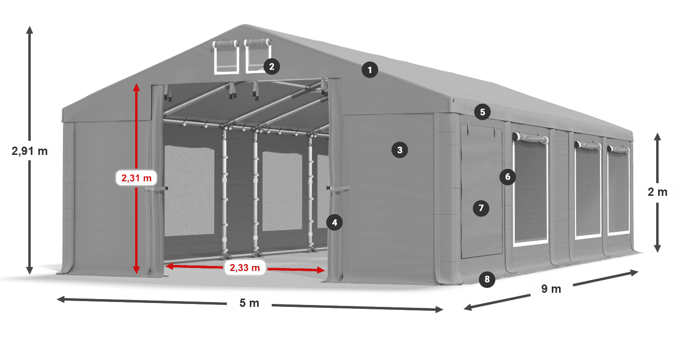 Tető: FR 620 PVC Falak: SD 500 PVC 2 m jelmagyarázat