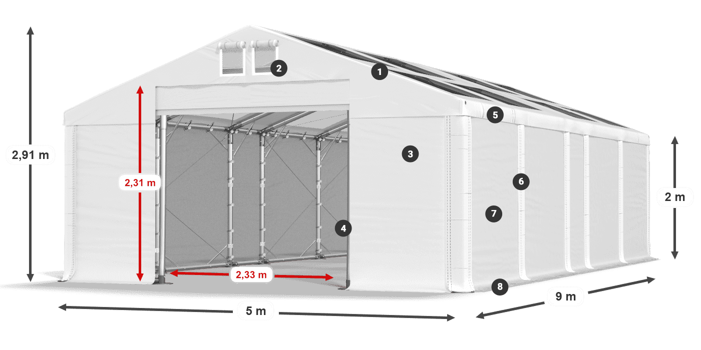 Tető: MS T 580 PVC Falak: FR 620 PVC 2 m jelmagyarázat