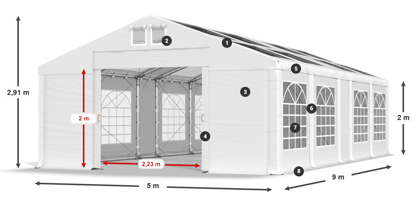 Tető: MS T 580 PVC Falak: FR 620 PVC 2 m jelmagyarázat