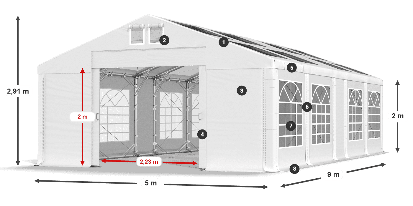 Tető: MS T 580 PVC Falak: FR 620 PVC 2 m jelmagyarázat