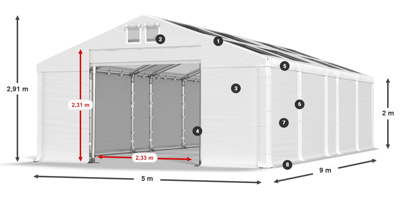 Tető: MS T 580 PVC Falak: FR 620 PVC 2 m jelmagyarázat