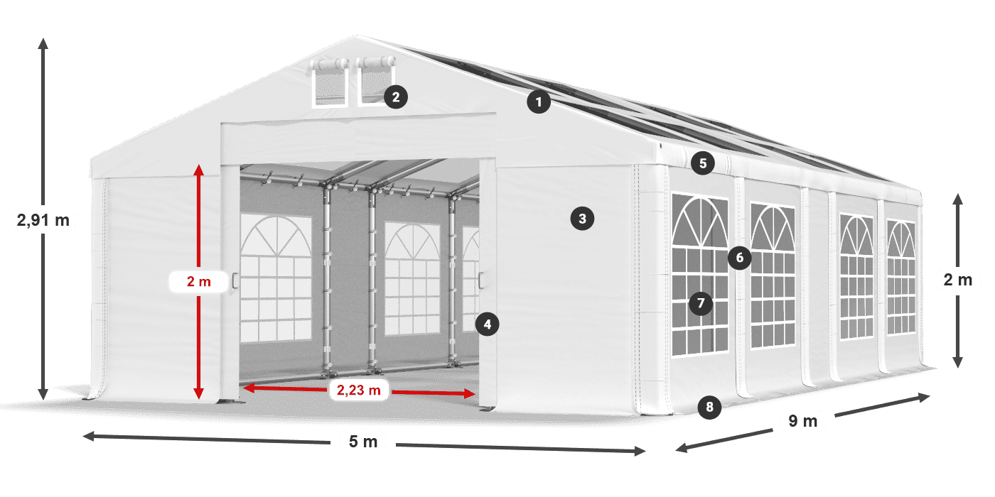 Tető: MS T 580 PVC Falak: FR 620 PVC 2 m jelmagyarázat